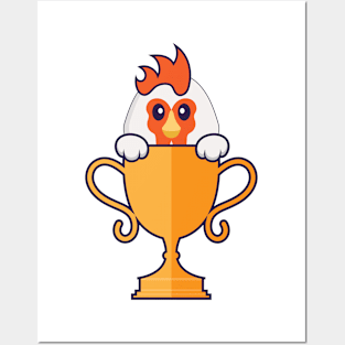Cute chicken with gold trophy. Posters and Art
